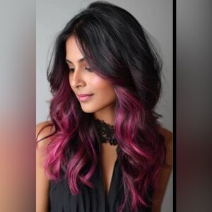 Black to Magenta Ombre Clip-In Hair Extensions - Vibrant Purple Ends 100% human